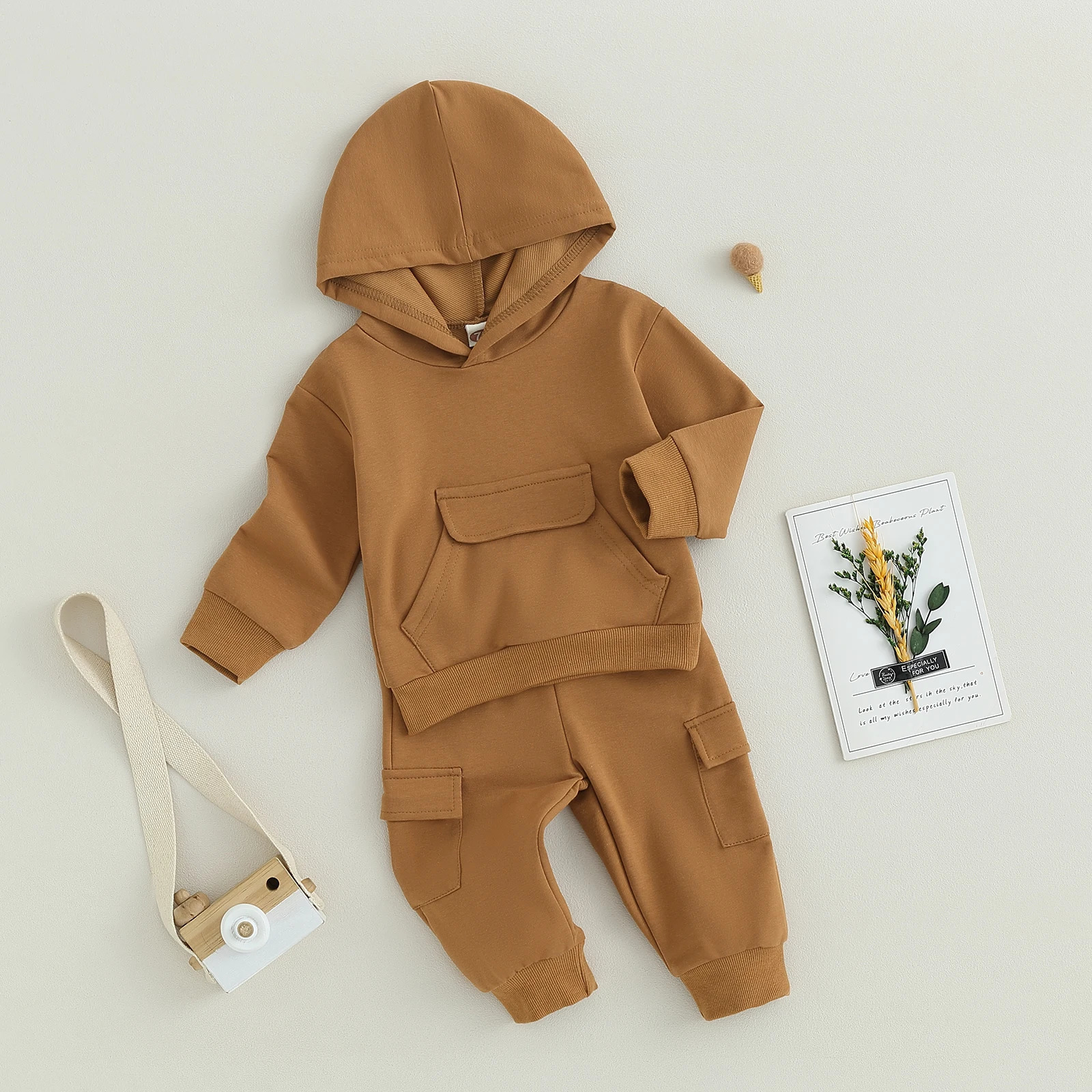 Pudcoco Infant born Baby Boys Pants Set Long Sleeve Hoodie with Elastic Waist Sweatpants Infant Clothes 0-3T 250220