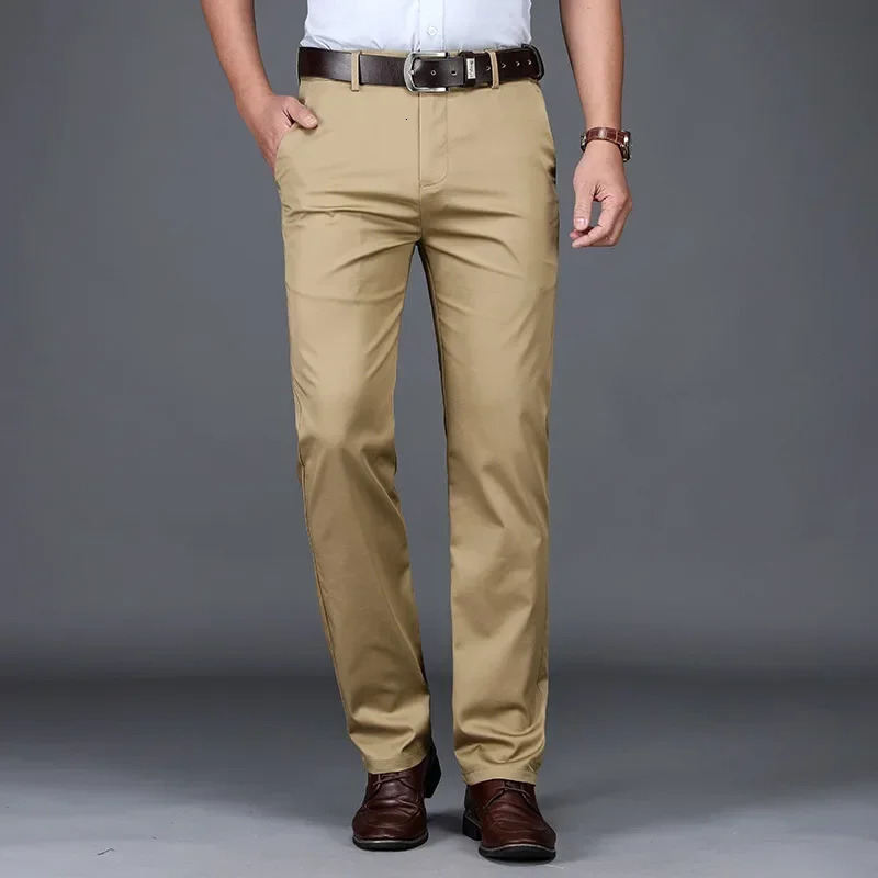 Summer Thin Mens Slim Suit Pants Fashion Business Casual Cotton Green Black Khaki Trousers Male Clothing 3040 250219