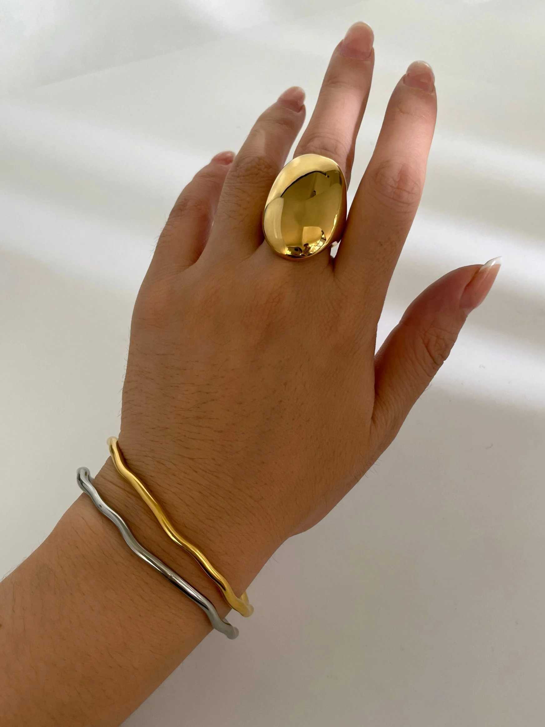 Perisbox high polished stainless steel solid gold-plated block De Fl ring suitable for mens Gothic minimalist jewelry X250220