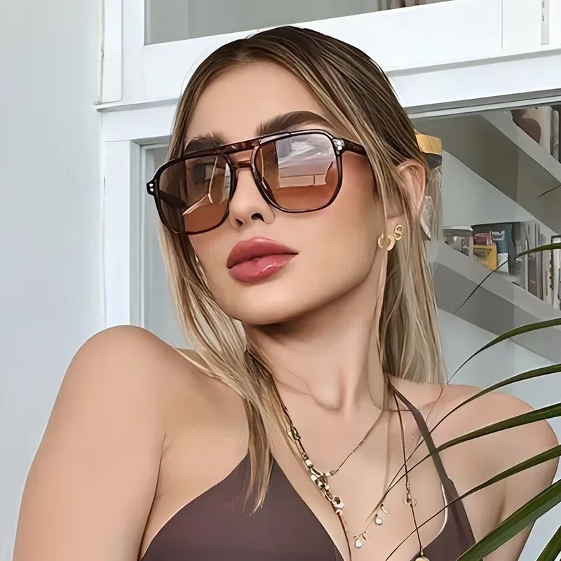 Vintage Square Sunglasses for Women Men Thick Frame Double Bridges Eyewear Female Chic Polygon Sun Glasses UV400 Shades 250219