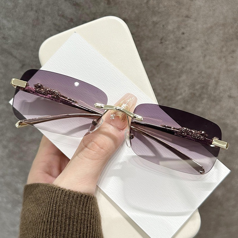 2025 New Cross-border Metal Leopard Head Rimless Sunglasses For Men And Women Fashion Retro Metal Sunglasses