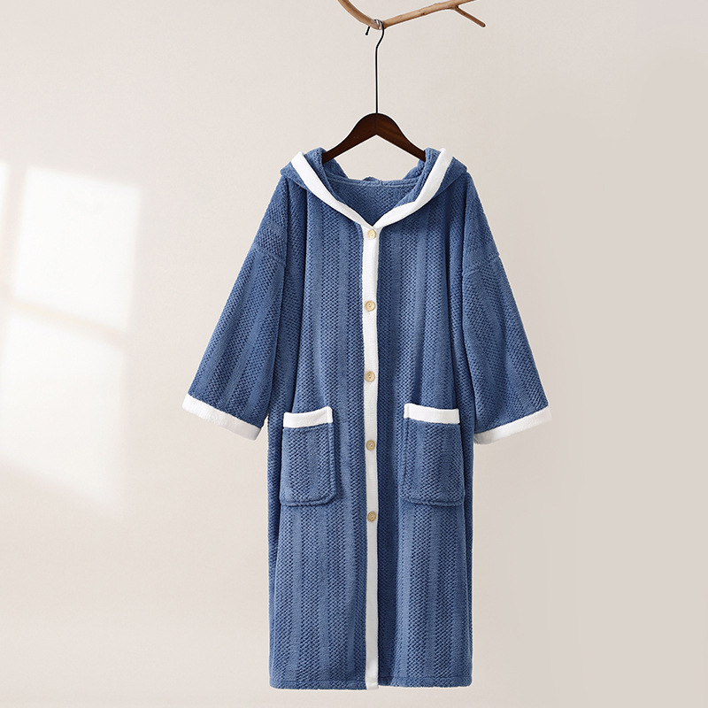 B706-Coral fleece nightgown for women high-grade long robe pineapple couple bathrobe can be worn outside bathrobe thick bath pajamas