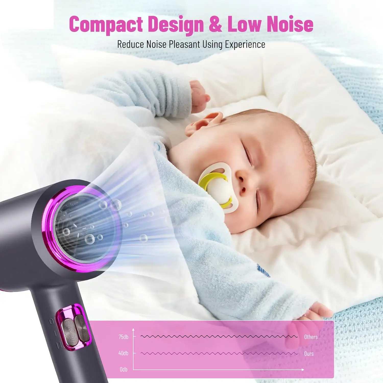2000W Hair Dryer Salon Hair Dryer with Hot and Cold Buttons Ionic Hair Dryer with Diffuser and Styling Nozzle W250220