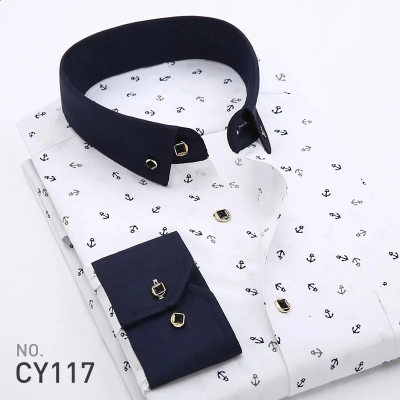 Mens Printed Long Sleeve Shirt Korean Slim Youth Plaid Versatile Casual Fashion Floral Inch Ironfree Process 250220
