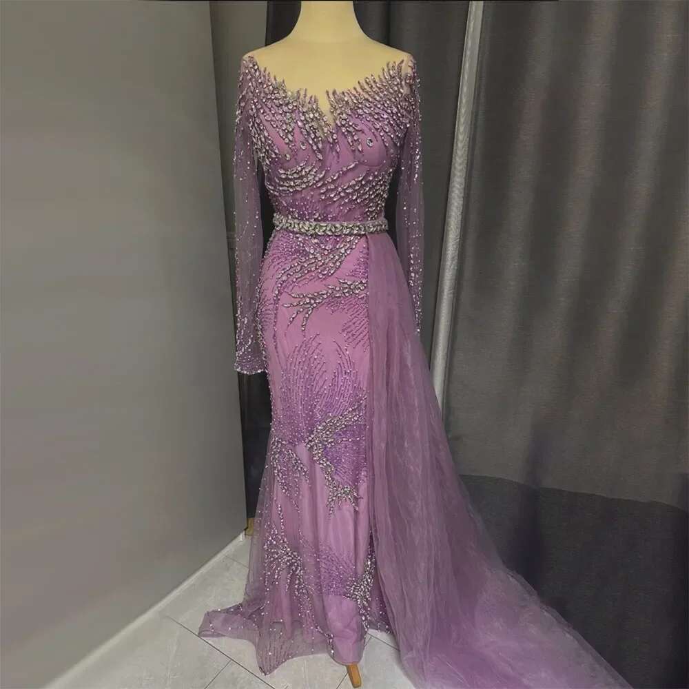 Purple Elegant Mermaid Evening Gowns With Beaded Skirt Long Women S Wedding Party Customize BLA
