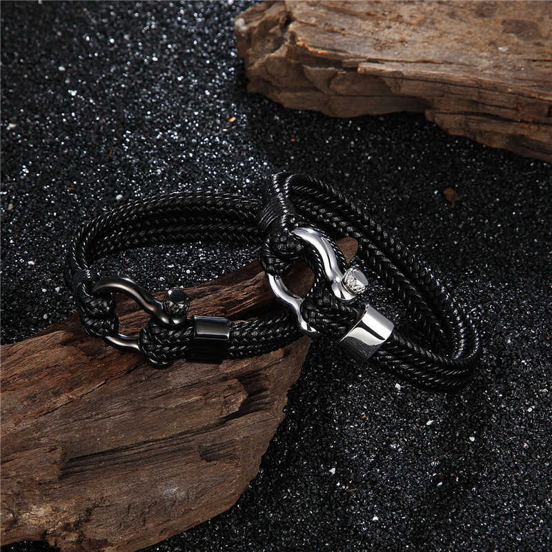 Charm Bracelets Bracelet mens leather woven titanium steel bracelet horseshoe buckle stainless steel jewelry bracelet H25220