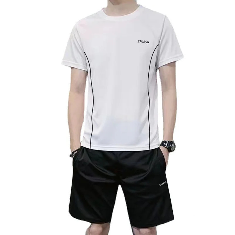 Mens Sports Quick Drying Set Summer Breathable Running Casual Home Short Sleeve Tshirt Outdoor Large Size Sportswear 250220
