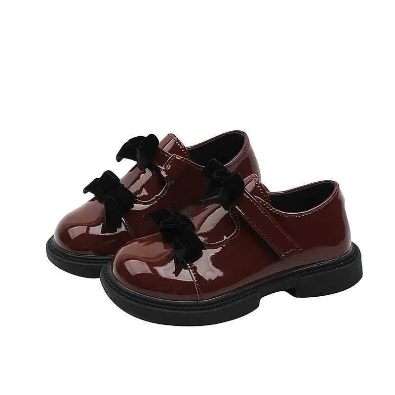 Children Black Mary Jane Shoes Glossy PU Girls Causal Leather Shoes with Bowknot New Sweet Kids Princess School Uniform Shoes X250220