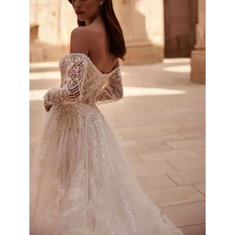 Princess Ivory Dresses with Detachable Tail, Pearl for Bride, Chic Wedding Dress