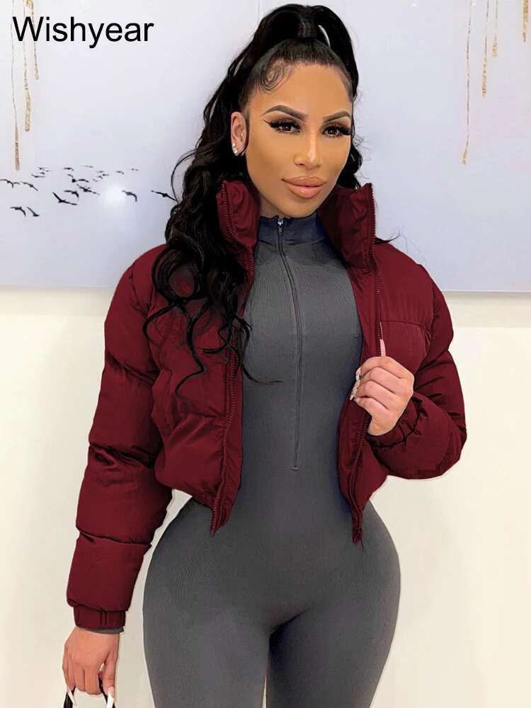 Winter Thick Warm Cotton Down Jacket Women Clothing Gray Zipper Short Puffer Parkas Coats Outwear Female Crop Tops Streetwear
