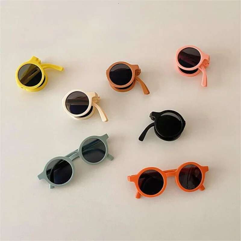Ddmyshoesvip Foldable Kids Sunglasses Girls Boys Cute Round Sun Glasses Children Street Beat Eyeglasses Baby Shades Eyewears UV Protection