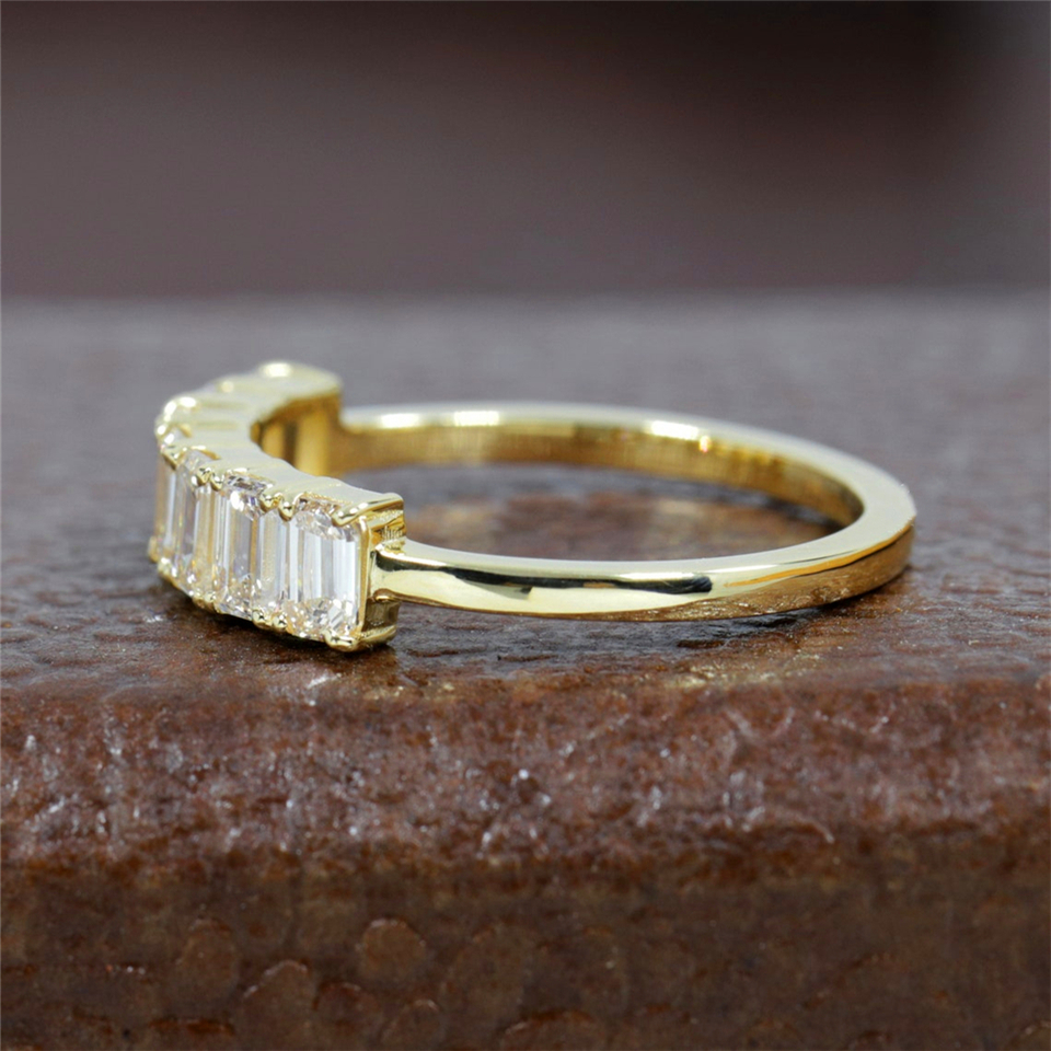 Jewelry 18K Yellow Gold 7 Stones 4*3mm Emerald Cut Lab Diamond Half Eternity Band Women Wedding Ring 14K HPHT Lab Diamond Women Ring