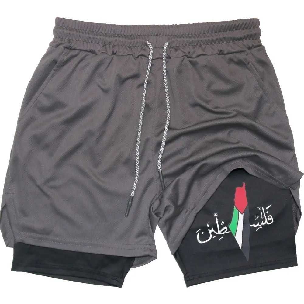 Palestine Performance Short Gym Sports 2 In 1 Shorts Quick Dry Workout Training Fitness Jogging Short Pants Summer Men Shorts X250220