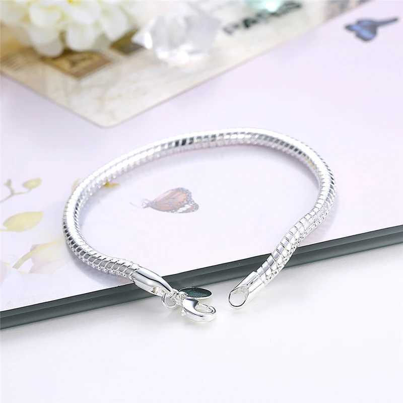 LiHong 925 Sterling Silver 3mm Snake Chain 8 inches Basis Bracelet For Woman Charm Wedding Engagement Fashion Party JewelryXJ250219