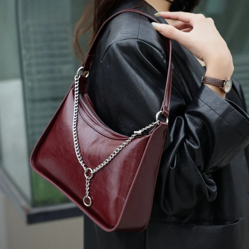 Underarm Cowhide Genuine Leather Handbags Women Vintage Shoulder Female Korean Bag High Quality 2025