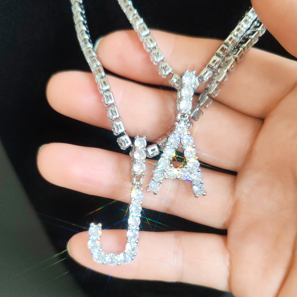26 Letter Initial Pendant Necklace Tennis Chain Choker for Women Statement Bling Crystal Alphabet Necklace Collar Jewelry