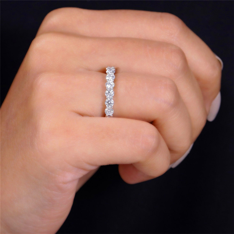 Elegant 18K Real Gold Ring Round Cut 3.0mm 0.1CT Each Lab Diamond Ring For Women HPHT Diamond Matching Wedding Band Solid Gold Eternity Ring