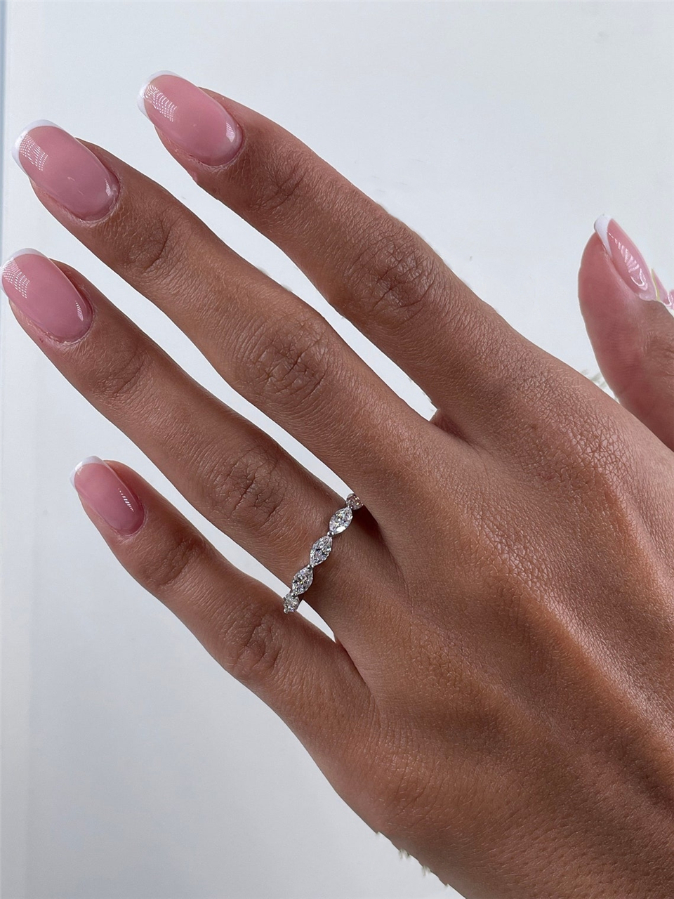 Jewelry 18K White Gold HPHT Diamond Ring 6*3mm Marquise Cut Lab Diamond 5 Eternity Band Womens Stackable Wedding Band RIng