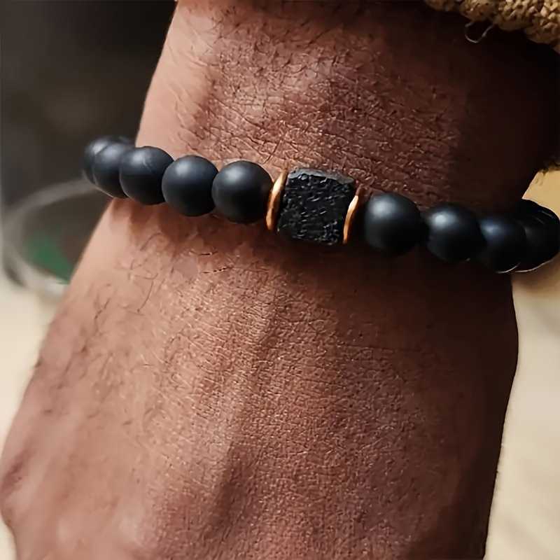 Charm Bracelets Mens volcanic stone bracelet square black agate fashionable and fashionable jewelry suitable for modern gentlemen H25220