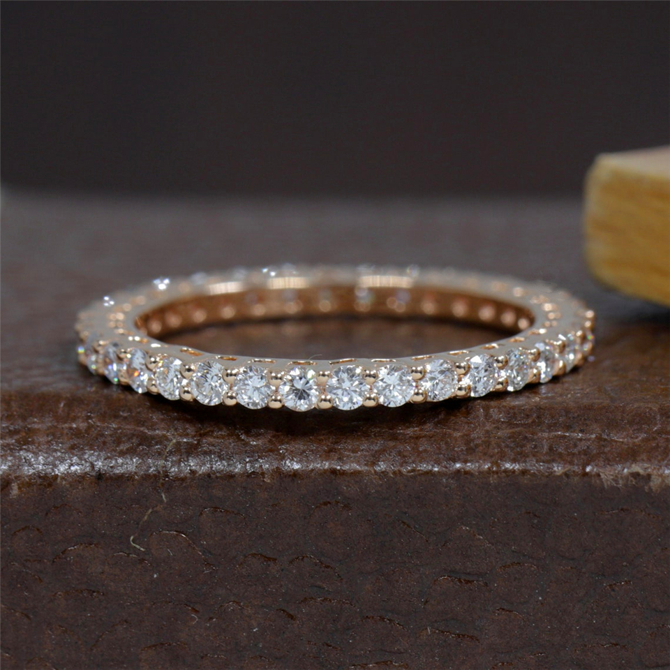 18K Real Gold 2.0mm Round Cut Lab Grown Diamond Eternity Band Ring Yellow Gold Full CVD HPHT Diamond Dainty Stackable Wedding Ring