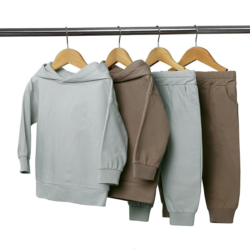 Kids Baby Boys Girls 2Pcs Fleece Outfits Hooded SweatshirtPants Toddler Solid Long Sleeve Tracksuit Children Essential Warm Set 250219