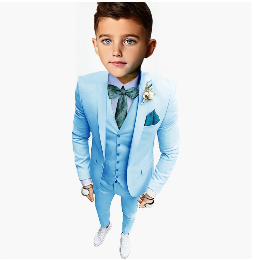 Beige Slim Fit Boys Suit Set Tuxedo 3 Pieces Blazer Vest Pants Single Breasted Notched collar Elegant Kids Clothes Boy Wedding 250219