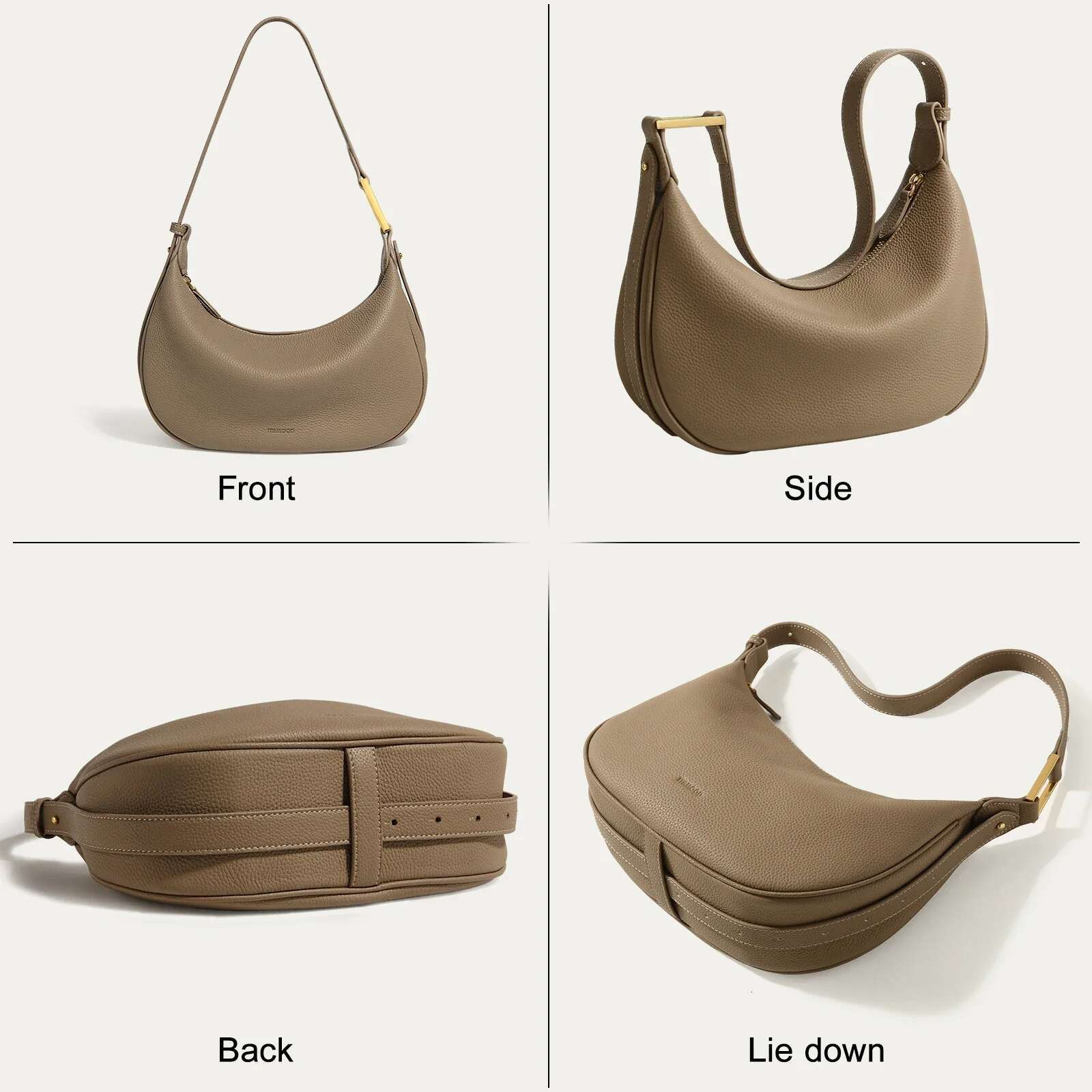 ITAMOOD Women Underarm Genuine Leather One Shoulder Crossbody Moon Bag High Grade Dumpgs Handbag For Cosmetic Storage