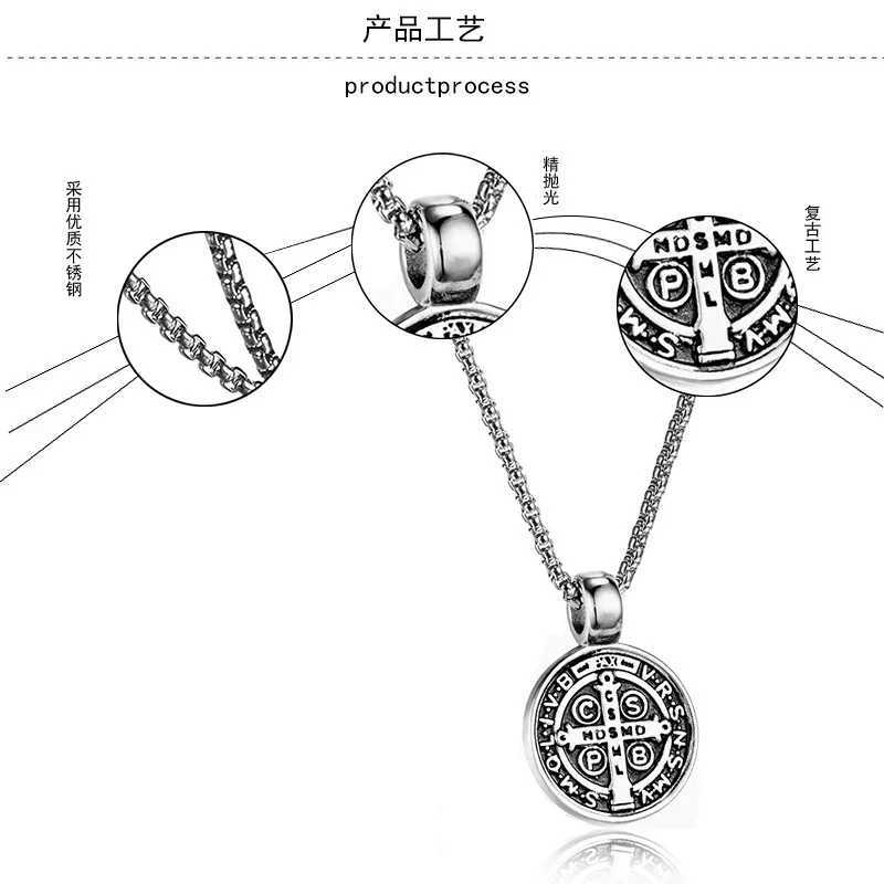 Stainl Steel Saint St. Benedict Collar Medal of San Benito Necklace Men Women Spiritual Virgin Mary Pendant Necklace For MenXJ250219