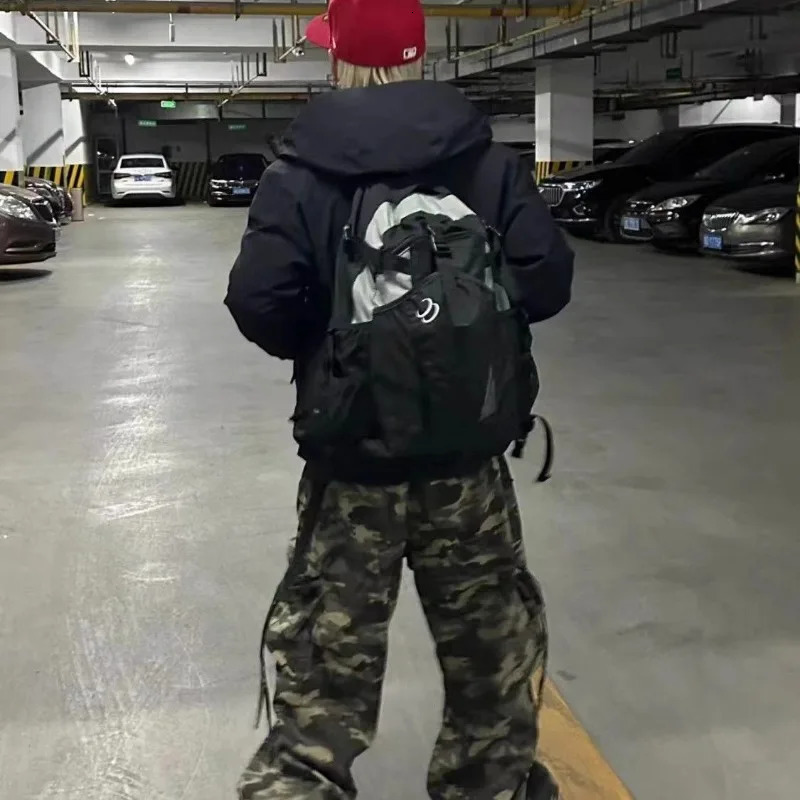 Patchwork Casual Simple Contrast Color Backpacks Vintage All Match Men Cargo Schoolbags High-capacity Women Grunge Y2k Rucksacks 250318