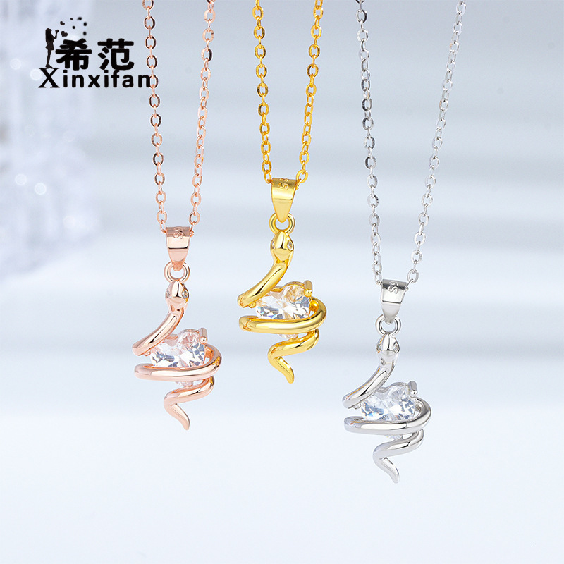 S925 pure silver heart-shaped zircon small snake necklace for women snake year zodiac pendant collarbone chain gift 250220