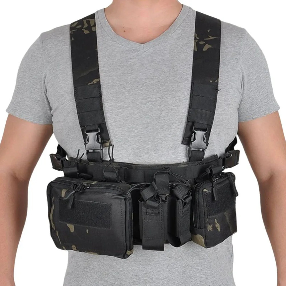 Tactical Chest Vest Rig Bag Field Training Vest Multifunctional Camouflage Strap with Multi-Pocket Outdoor Camping CS Match Pack 250219