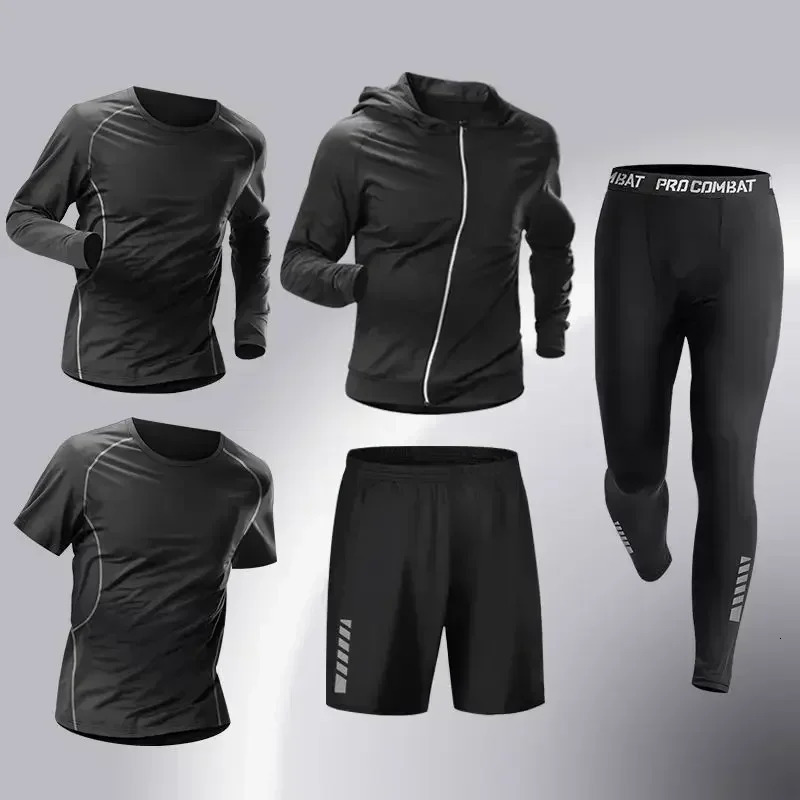 Fashion 3-5 PCS Mens Running Sportswear Set Fitness Jogging Compression Tracksuit Suit Training Sports Clothes Dry Fit Leggings 250220