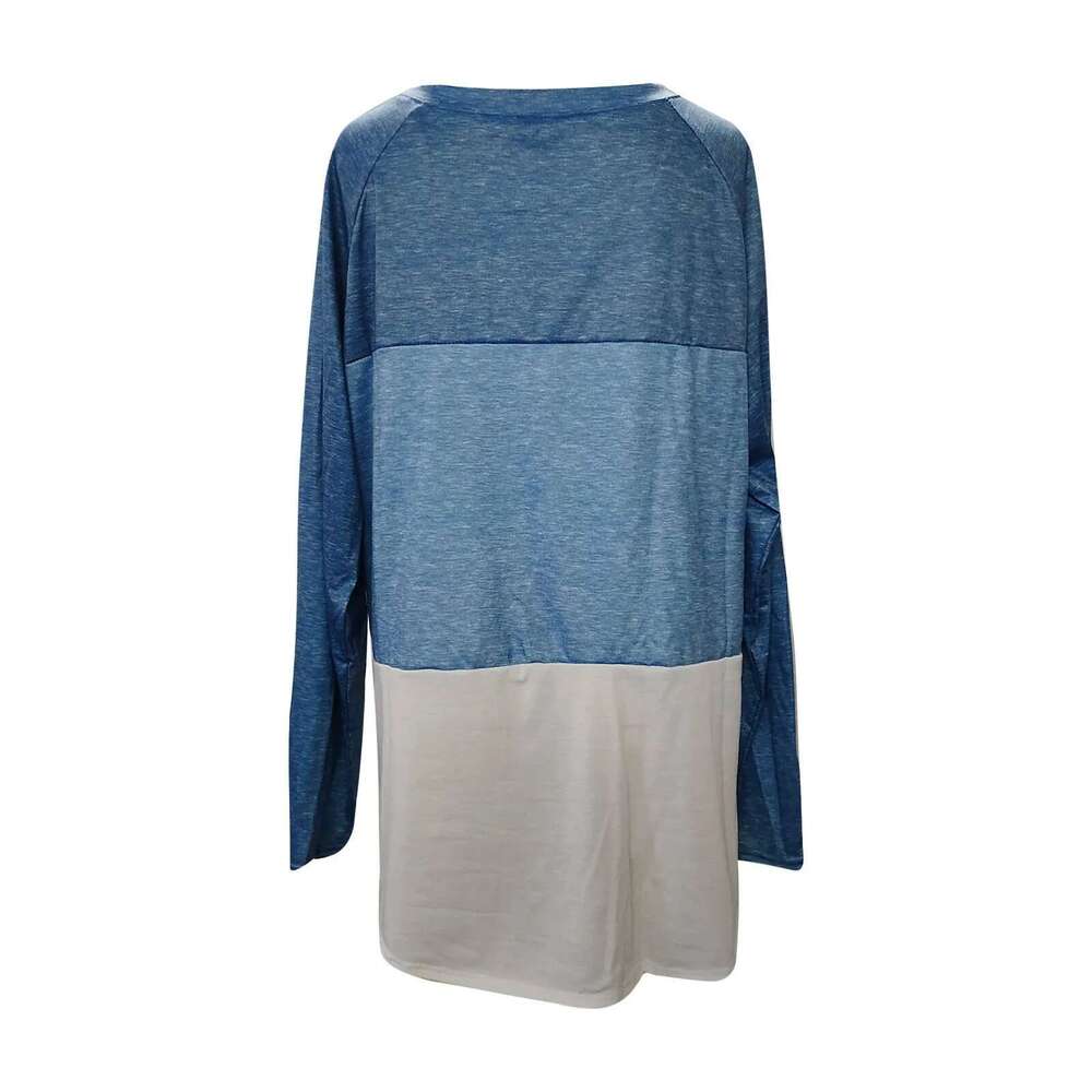 Womens Tops Fashion Pattern Splicing Long Sleeves Round Neck Tunic Tees Casual Loose Blouse