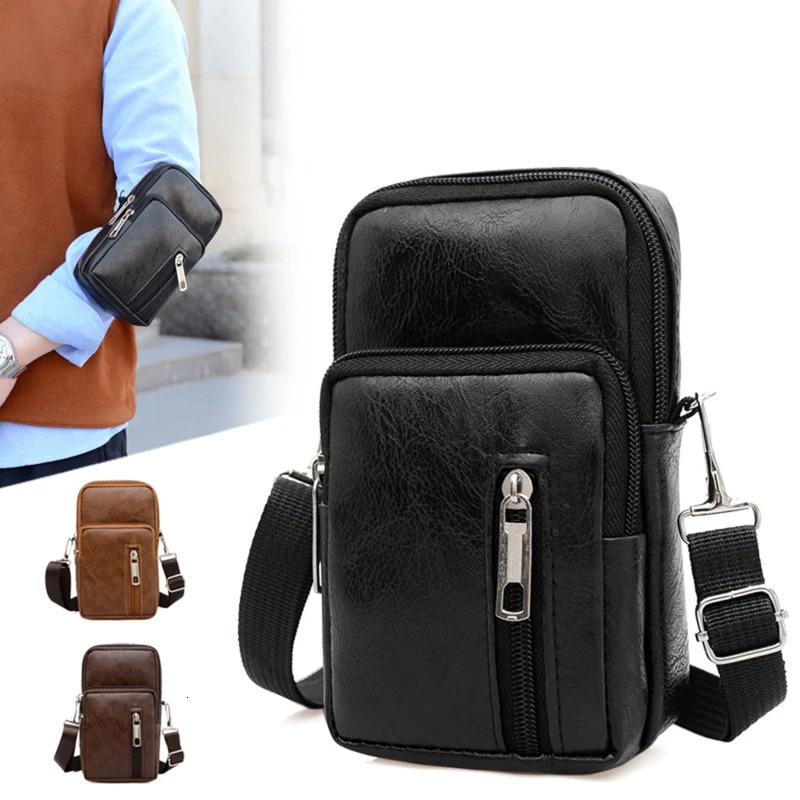 MenS Shoulder Bag MultiFunction Leather Messenger Casual Crossbody Bags High Quality Male Purse Phone Chest Pack 250218