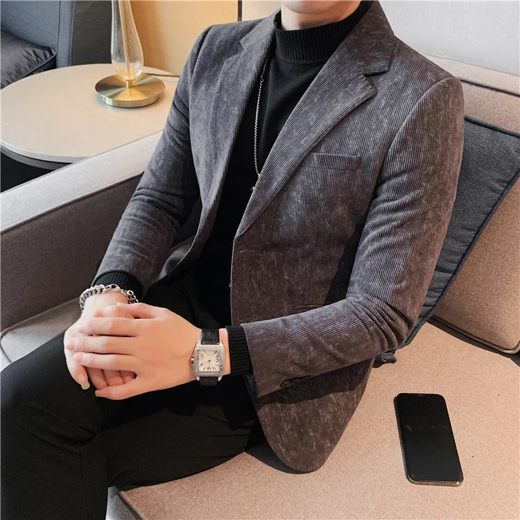 Business Male Corduroy Blazer Single Breasted Mens Suit Dress Jackets Trendy Casual Original Fashionable Vintage Coat 250220