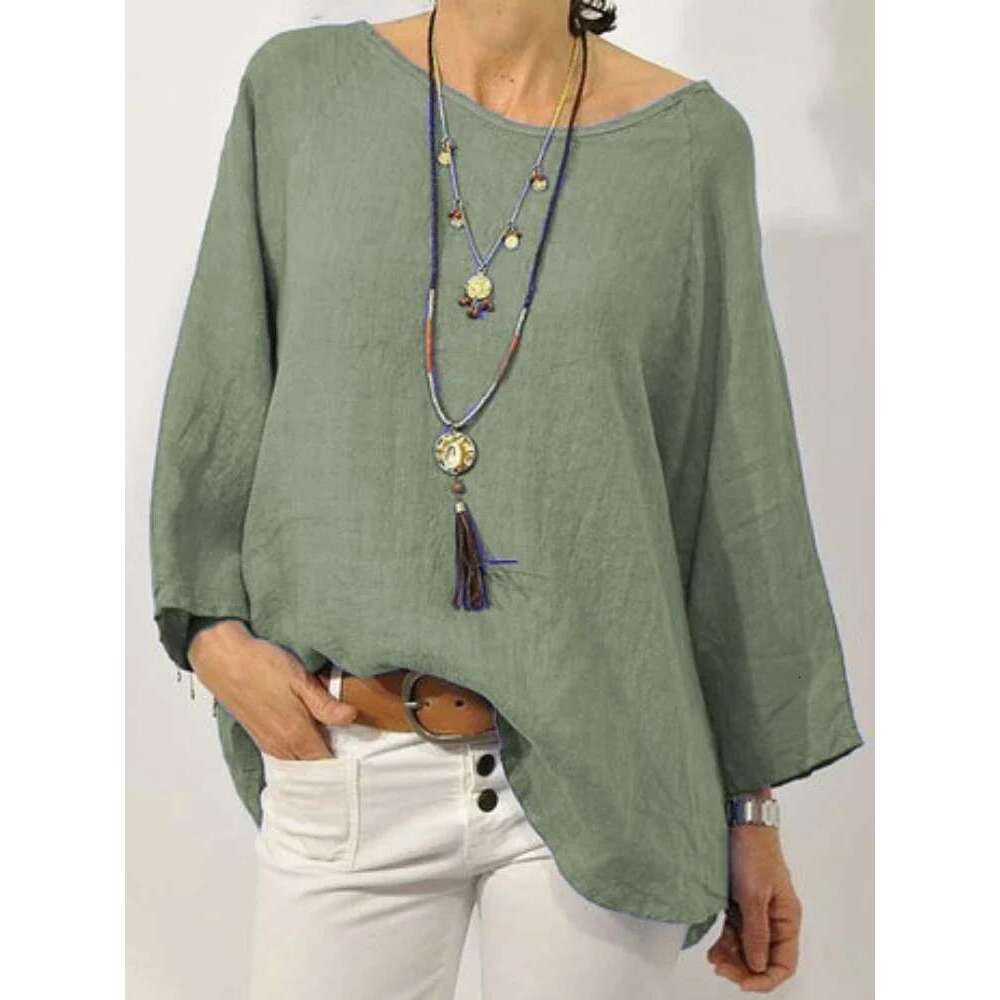 Summer Long Sleeve Solid Cotton En Shirts Female Casual Basic Robe Soft Tunic Oversized Blouse For Women Tops