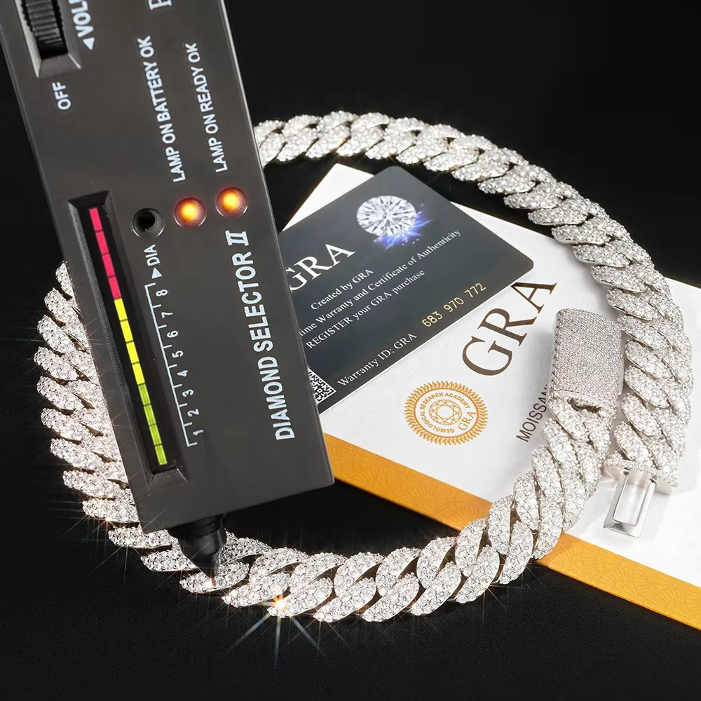 Pass Tester Hip Hop Jewelry 16mm sterg sier VVS Moissanite Miami Cuban Chain
