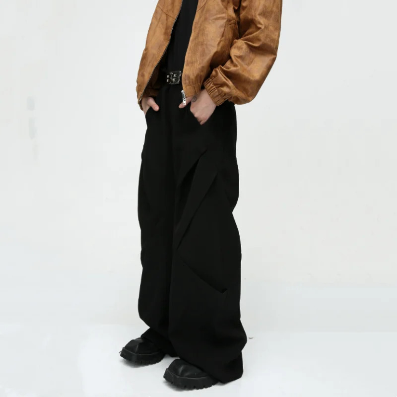 Pleated Patchwork Diamond Casual Pants Y2K Men Clothing High Street Niche Sense Fashion Trousers Pants Pantalones 250218