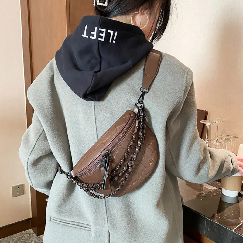 PU Leather Waist Bag For Women Fanny Pack Fashion Chest Chain handbag Designer Shoulder Crossbody Female Belt Purse 250219