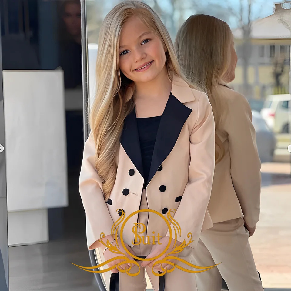 Girls Blazer Double Breasted Lapel Suits Fashion Kids JacketsPants Set Loose Formal Teenage Casual Outfit 250219
