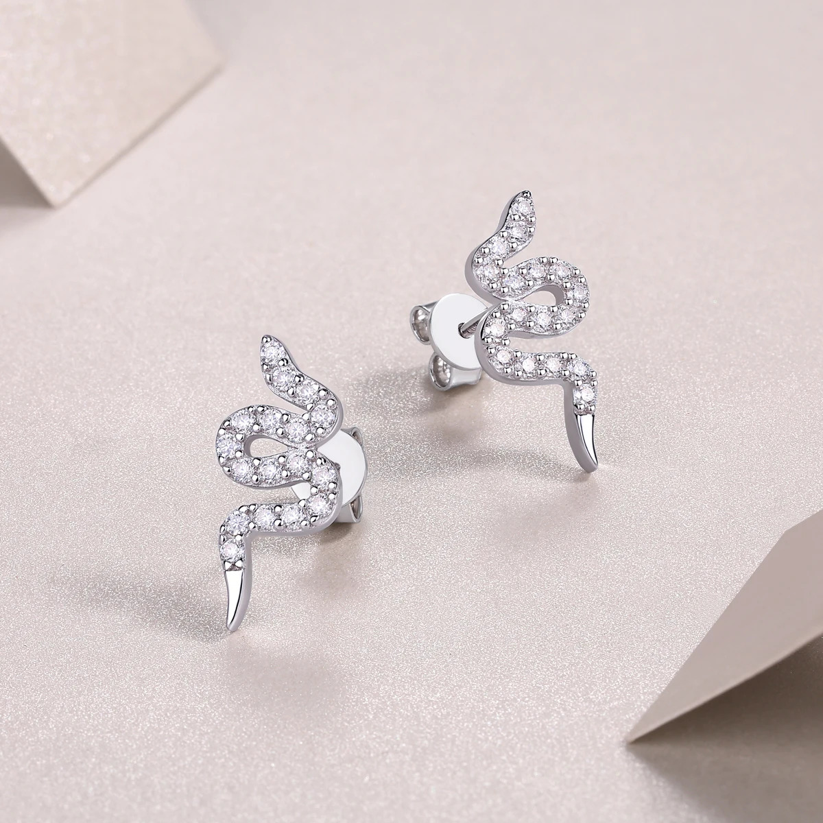 925 sterling silver snake stud earrings with Moissanite low allergenicity durability and elegant female 250220