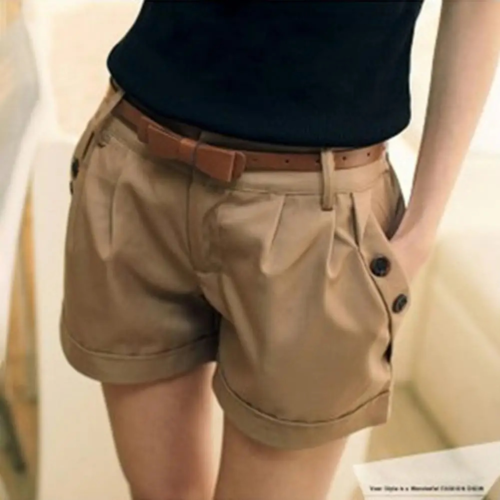 Women Summer Shorts Solid Color Straight Button Decor Daily Wear Shorts High Waist Casual Women Short Pants Female Clothes 250214