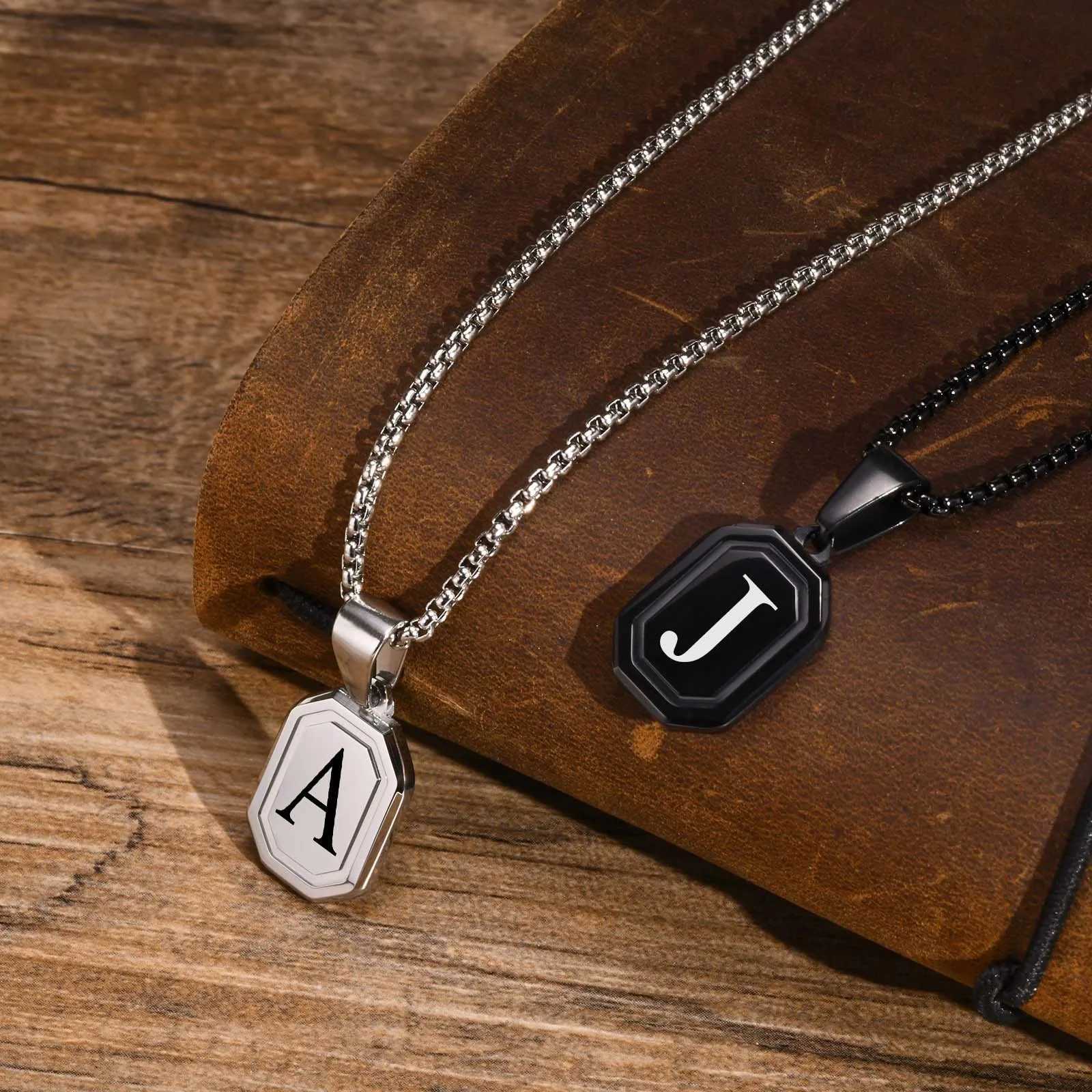 Custom Initial Geometric Necklaces for Men Waterproof Stainl Steel Square Rectangle Pendant A-Z Letter Collar Gifts for HimXJ250219