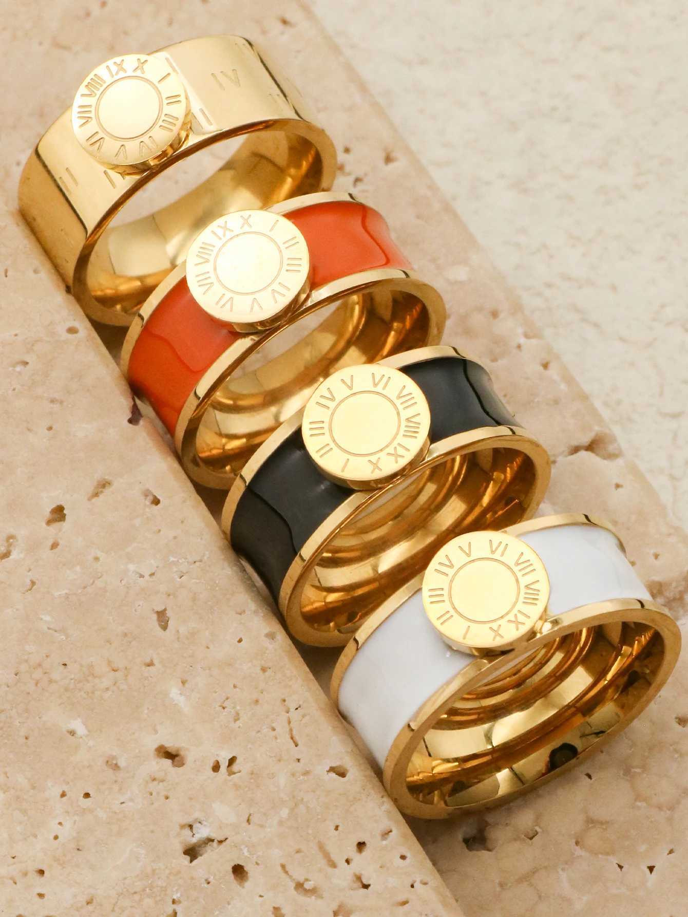 Band Rings 1 Piece Top Quality Multicolor Roman Numeral Stainless Steel Enamel Rings Men Women acero inoxidables joyeria premium J250217 3B2RE