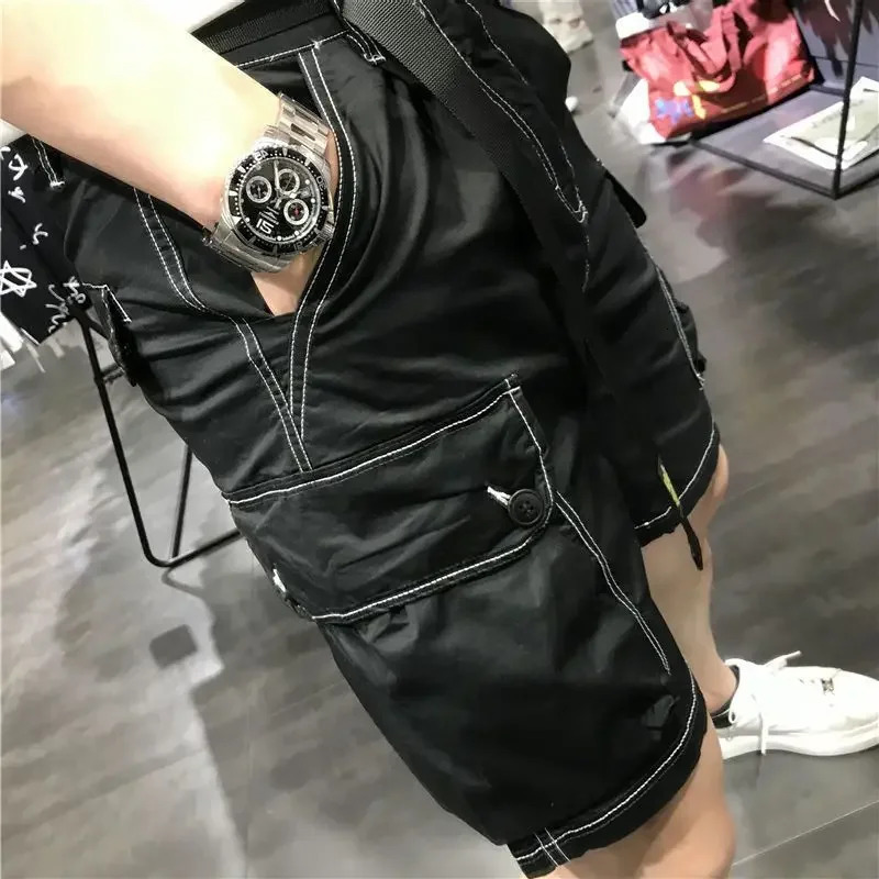 Bermuda Short Pants for Men Button with Pockets Mens Cargo Shorts Black Half Homme Jorts Heavy Whate in er Y2k 250220