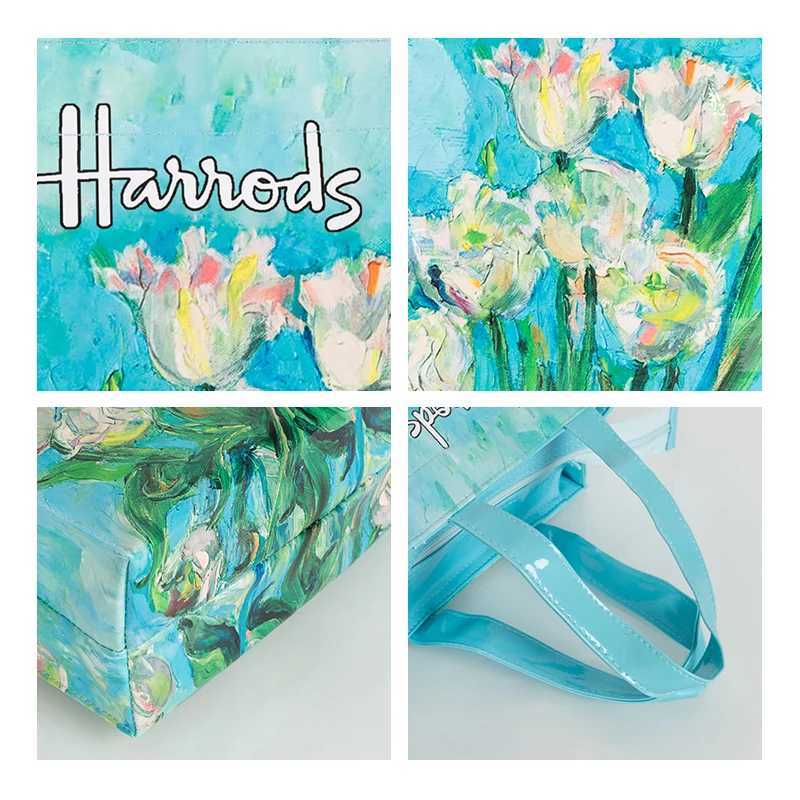 Womens Floral Printed PVC Shopping Purse Big Summer Eco Tote Beach Handbags Large Casual Student Bookbag Z250219