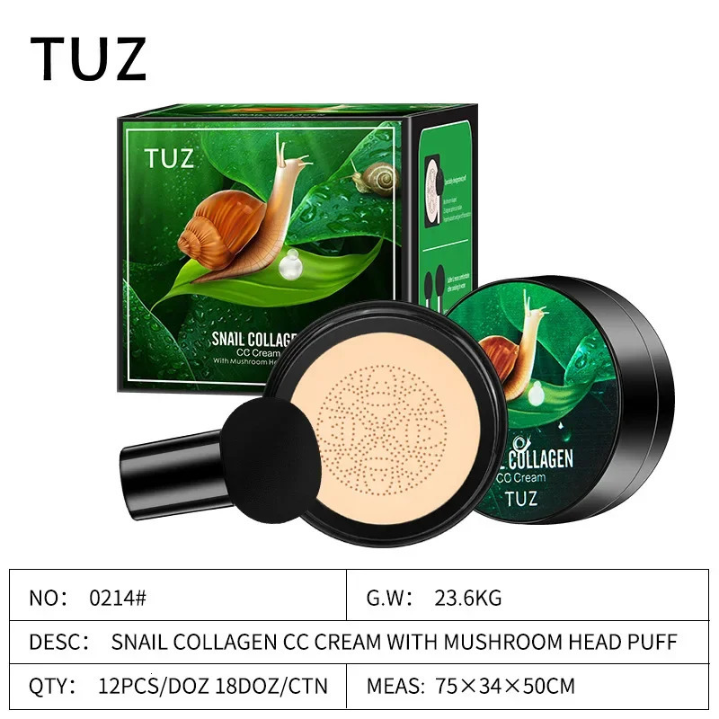 Snail Collagen BB Cream Mushroom Head Air Cushion Foundation CC CreamLiquid Concealer Brightening Oilcontrol Makeup Cosmetics 250217
