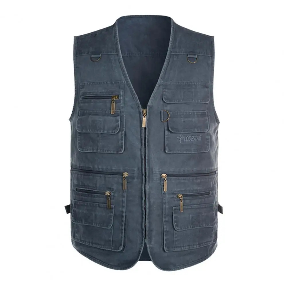 Male Casual Summer Big Size Men Waistcoat Solid V Neck Sleeveless Multi Pockets Pograph Waistcoat Outdoor Vest Fishing Coat 250219