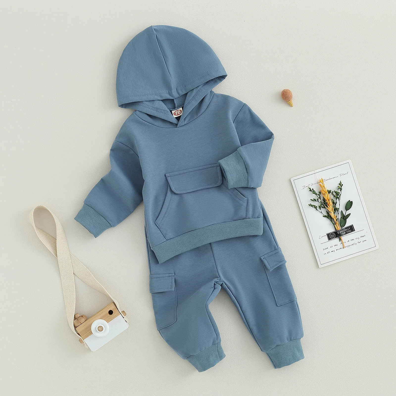 Pudcoco Infant born Baby Boys Pants Set Long Sleeve Hoodie with Elastic Waist Sweatpants Infant Clothes 0-3T 250220