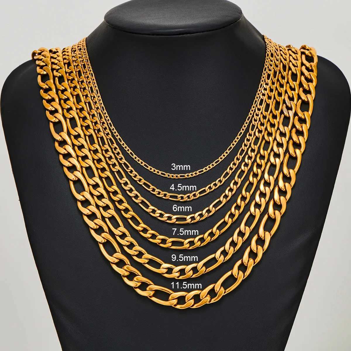 Thickn 3mm/4.5mm/6mm/7.5mm/9.5mm/11.5mm Gold Color Stainl Steel Figaro Link Classic Necklace Chain for Men Women JewelryXJ250219